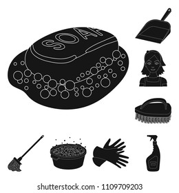 Cleaning and maid black icons in set collection for design. Equipment for cleaning vector symbol stock web illustration.