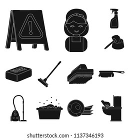 Cleaning and maid black icons in set collection for design. Equipment for cleaning vector symbol stock web illustration.