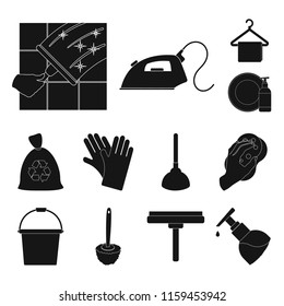 Cleaning and maid black icons in set collection for design. Equipment for cleaning vector symbol stock web illustration.