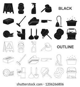 Cleaning and maid black icons in set collection for design. Equipment for cleaning vector symbol stock web illustration.
