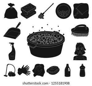 Cleaning and maid black icons in set collection for design. Equipment for cleaning vector symbol stock web illustration.