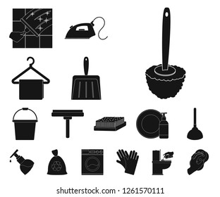 Cleaning and maid black icons in set collection for design. Equipment for cleaning vector symbol stock web illustration.