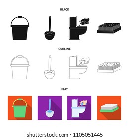 Cleaning and maid black,flat,outline icons in set collection for design. Equipment for cleaning vector symbol stock web illustration.