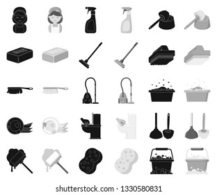 Cleaning and maid black,monochrome icons in set collection for design. Equipment for cleaning vector symbol stock web illustration.