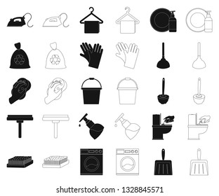 Cleaning and maid black,outline icons in set collection for design. Equipment for cleaning vector symbol stock web illustration.