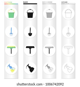 Cleaning and maid cartoon icons in set collection for design. Equipment for cleaning vector symbol stock web illustration.