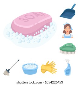 Cleaning and maid cartoon icons in set collection for design. Equipment for cleaning vector symbol stock web illustration.