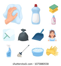Cleaning and maid cartoon icons in set collection for design. Equipment for cleaning vector symbol stock web illustration.