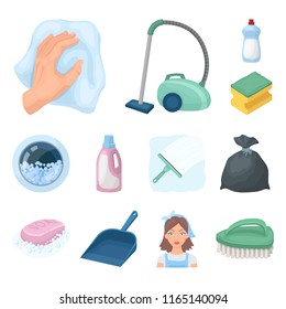 Cleaning and maid cartoon icons in set collection for design. Equipment for cleaning vector symbol stock web illustration.