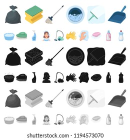 Cleaning and maid cartoon icons in set collection for design. Equipment for cleaning vector symbol stock web illustration.
