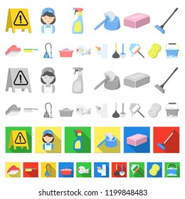 Cleaning and maid cartoon icons in set collection for design. Equipment for cleaning vector symbol stock web illustration.