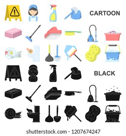 Cleaning and maid cartoon icons in set collection for design. Equipment for cleaning vector symbol stock web illustration.
