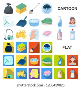 Cleaning and maid cartoon icons in set collection for design. Equipment for cleaning vector symbol stock web illustration.