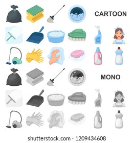 Cleaning and maid cartoon icons in set collection for design. Equipment for cleaning vector symbol stock web illustration.