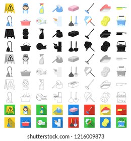 Cleaning and maid cartoon icons in set collection for design. Equipment for cleaning vector symbol stock web illustration.