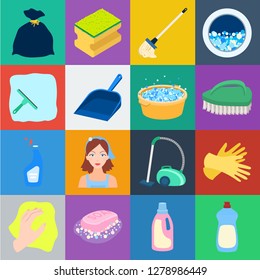 Cleaning and maid cartoon icons in set collection for design. Equipment for cleaning vector symbol stock web illustration.