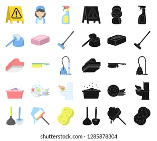 Cleaning and maid cartoon,black icons in set collection for design. Equipment for cleaning vector symbol stock web illustration.