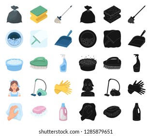Cleaning and maid cartoon,black icons in set collection for design. Equipment for cleaning vector symbol stock web illustration.