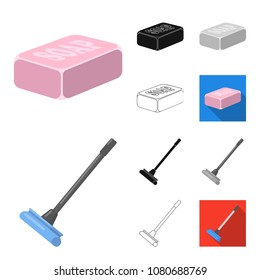 Cleaning and maid cartoon,black,flat,monochrome,outline icons in set collection for design. Equipment for cleaning vector symbol stock web illustration.