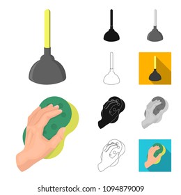 Cleaning and maid cartoon,black,flat,monochrome,outline icons in set collection for design. Equipment for cleaning vector symbol stock web illustration.