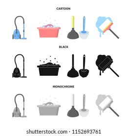 Cleaning and maid cartoon,black,monochrome icons in set collection for design. Equipment for cleaning vector symbol stock web illustration.