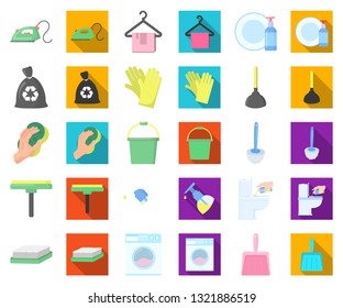 Cleaning and maid cartoon,flat icons in set collection for design. Equipment for cleaning vector symbol stock web illustration.