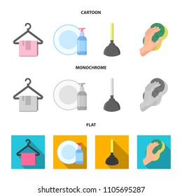 Cleaning and maid cartoon,flat,monochrome icons in set collection for design. Equipment for cleaning vector symbol stock web illustration.