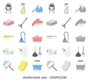 Cleaning and maid cartoon,mono icons in set collection for design. Equipment for cleaning vector symbol stock web illustration.