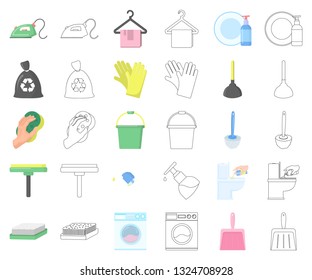Cleaning and maid cartoon,outline icons in set collection for design. Equipment for cleaning vector symbol stock web illustration.
