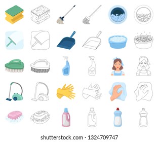 Cleaning and maid cartoon,outline icons in set collection for design. Equipment for cleaning vector symbol stock web illustration.