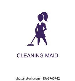 Cleaning maid element in flat simple style on white background. Cleaning maid icon, with text name concept template
