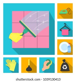 Cleaning and maid flat icons in set collection for design. Equipment for cleaning vector symbol stock web illustration.