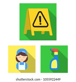Cleaning and maid flat icons in set collection for design. Equipment for cleaning vector symbol stock web illustration.