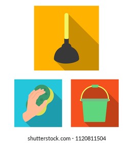 Cleaning and maid flat icons in set collection for design. Equipment for cleaning vector symbol stock web illustration.