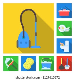 Cleaning and maid flat icons in set collection for design. Equipment for cleaning vector symbol stock web illustration.