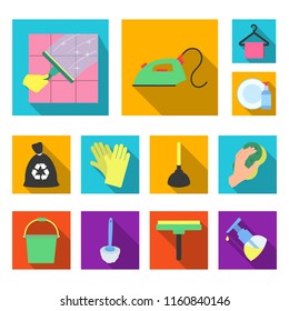 Cleaning and maid flat icons in set collection for design. Equipment for cleaning vector symbol stock web illustration.