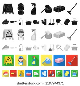 Cleaning and maid flat icons in set collection for design. Equipment for cleaning vector symbol stock web illustration.
