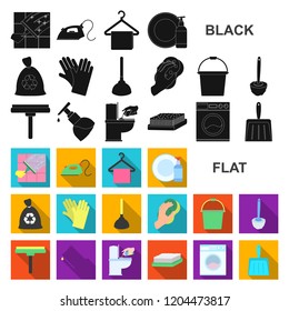 Cleaning and maid flat icons in set collection for design. Equipment for cleaning vector symbol stock web illustration.