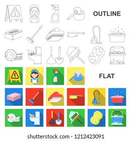 Cleaning and maid flat icons in set collection for design. Equipment for cleaning vector symbol stock web illustration.