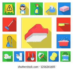 Cleaning and maid flat icons in set collection for design. Equipment for cleaning vector symbol stock web illustration.