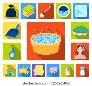 Cleaning and maid flat icons in set collection for design. Equipment for cleaning vector symbol stock web illustration.