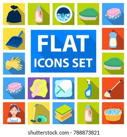 Cleaning and maid flat icons in set collection for design. Equipment for cleaning vector symbol stock web illustration.