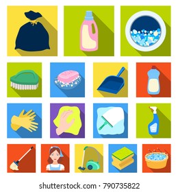 Cleaning and maid flat icons in set collection for design. Equipment for cleaning vector symbol stock web illustration.