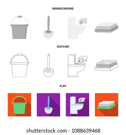 Cleaning and maid flat,outline,monochrome icons in set collection for design. Equipment for cleaning vector symbol stock web illustration.