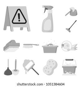 Cleaning and maid monochrome icons in set collection for design. Equipment for cleaning vector symbol stock web illustration.
