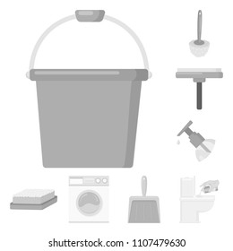Cleaning and maid monochrome icons in set collection for design. Equipment for cleaning vector symbol stock web illustration.