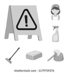 Cleaning and maid monochrome icons in set collection for design. Equipment for cleaning vector symbol stock web illustration.