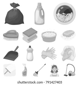 Cleaning and maid monochrome icons in set collection for design. Equipment for cleaning vector symbol stock web illustration.