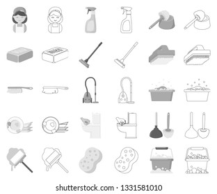 Cleaning and maid monochrome,outline icons in set collection for design. Equipment for cleaning vector symbol stock web illustration.