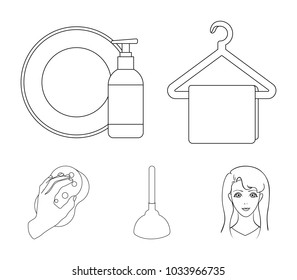 Cleaning and maid outline icons in set collection for design. Equipment for cleaning vector symbol stock web illustration.